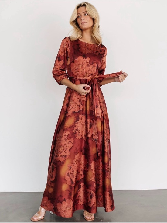 Baltic Born Dresses & Skirts - Baltic Born Terracotta Floral Tie-Waist Satin Paula Maxi Dress 2XL